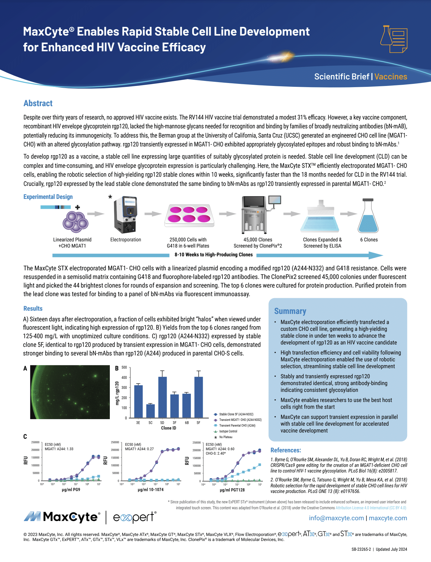 MaxCyte Enables Rapid Stable Cell Line Development for Enhanced HIV Vaccine Efficacy Brochure cover