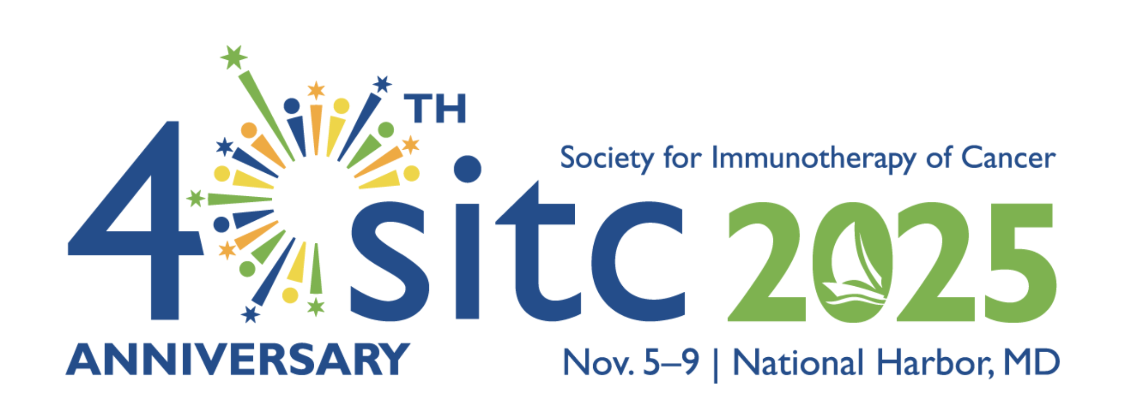 Society of Immunotherapy of Cancer's, or SITC's, 40th anniversary and 2025 annual meeting logo. Nov. 5-9 in National Harbor, MD.